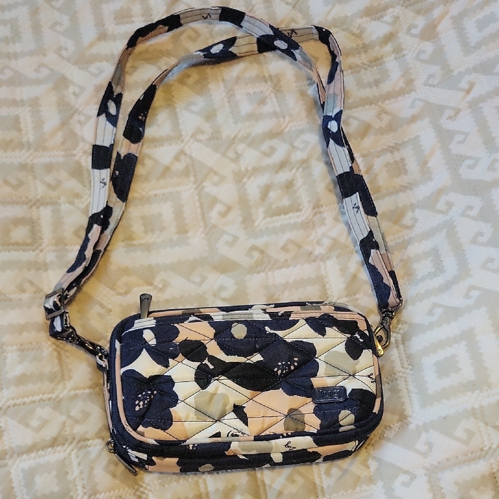 Black and Cream Crossbody Bag with Adjustable Strap